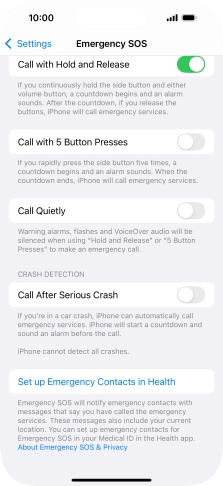 Press the indicator next to 'Call After Serious Crash' to turn on the function.