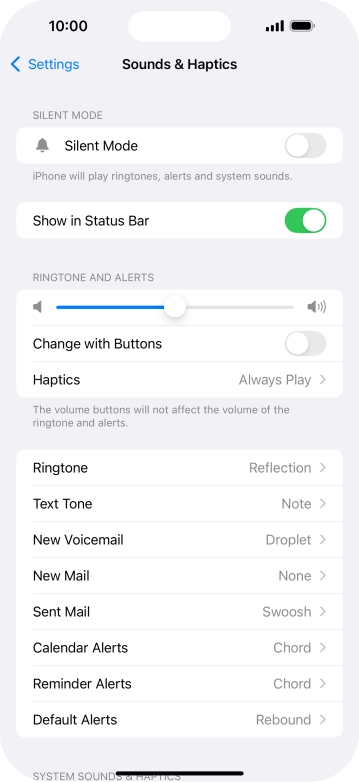 Press the indicator next to 'Silent Mode' to turn the function on or off.