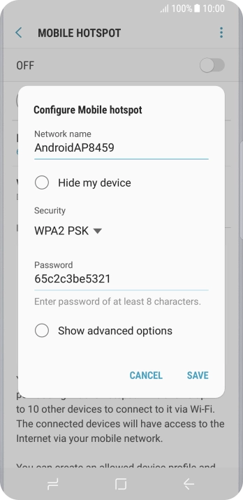Press the field below 'Network name' and key in the required name.