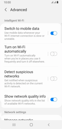 Press the indicator next to 'Switch to mobile data' to turn the function on or off.