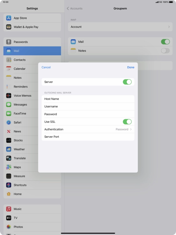 Press the indicator next to 'Use SSL' to turn off the function.