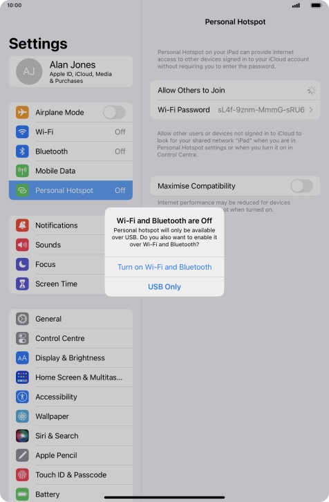 If WiFi is turned off, press Turn on Wi-Fi and Bluetooth.