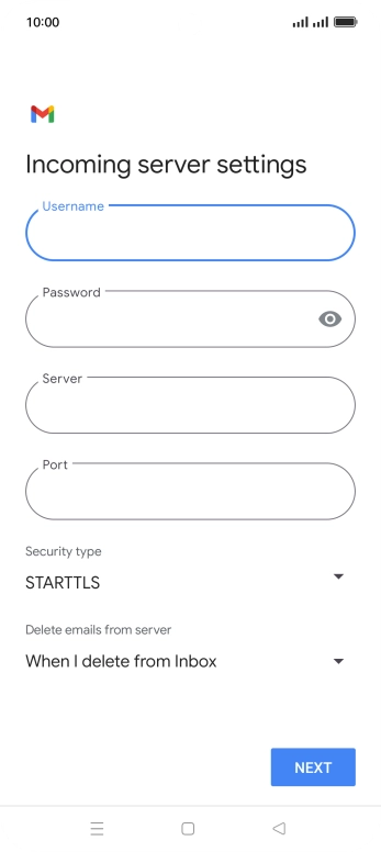 Press the field below 'Server' and key in the name of your email provider's incoming server.