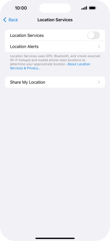 Press the indicator next to 'Location Services' to turn the function on or off.