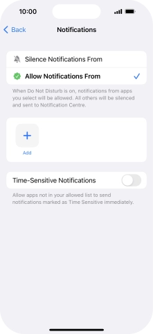 Press the indicator next to 'Time-Sensitive Notifications' to turn display of timed notifications on or off when Do Not Disturb is turned on.