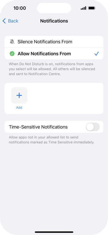 Press the indicator next to 'Time-Sensitive Notifications' to turn display of timed notifications on or off when Do Not Disturb is turned on.