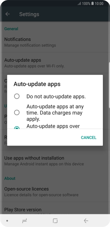 To turn off automatic update of apps, press Do not auto-update apps..
