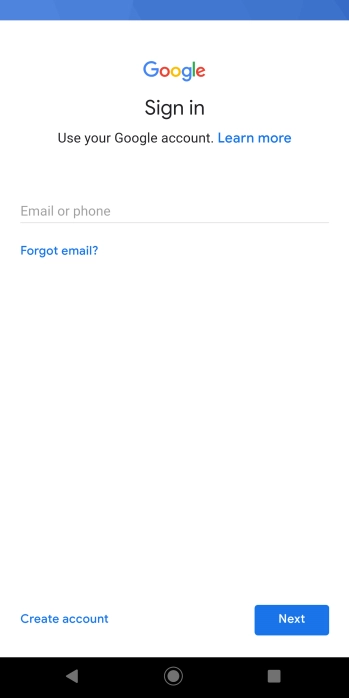 If you don't have a Google account, press Create account and follow the instructions on the screen to create an account.