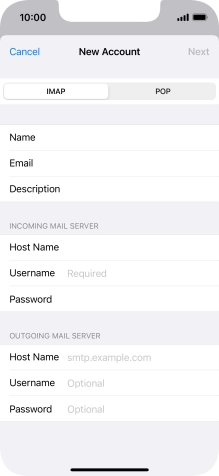 Press Username and key in the username for your email account.