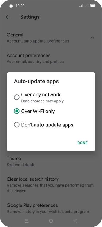 To turn on automatic update of apps using mobile network, press Over any network. To turn on automatic update of apps using mobile network, press Over any network.