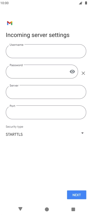 Press the field below 'Username' and key in the username for your email account.