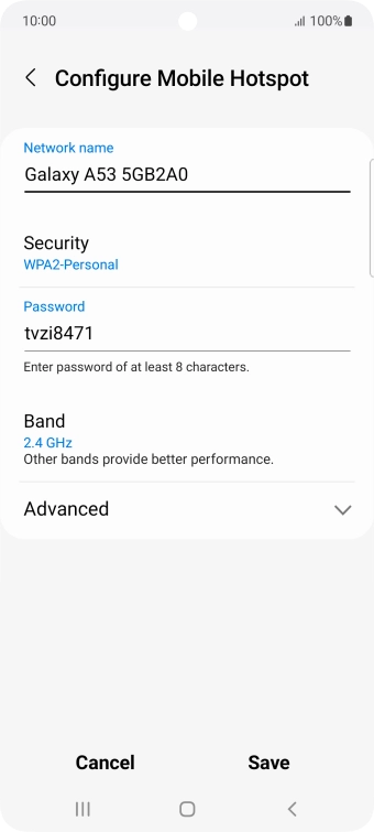 Press the field below 'Network name' and key in the required name.