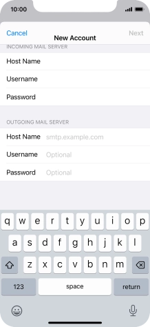 Press Host Name and key in the name of your email provider's outgoing server.