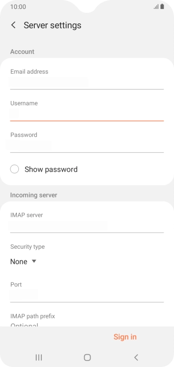 Press the field below 'IMAP server' and key in the name of your email provider's incoming server.