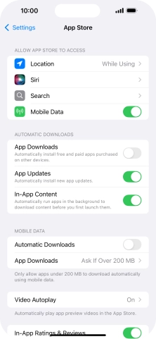 Press the indicator next to 'App Downloads' to turn the function on or off.