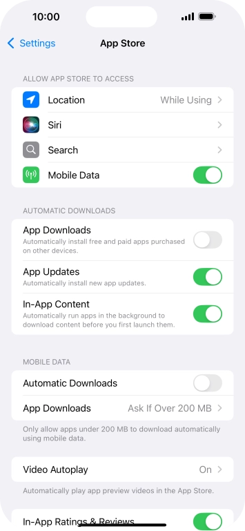Press the indicator next to 'App Downloads' to turn the function on or off.