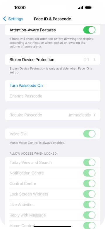Press Turn Passcode On and key in a lock code of your own choice twice.