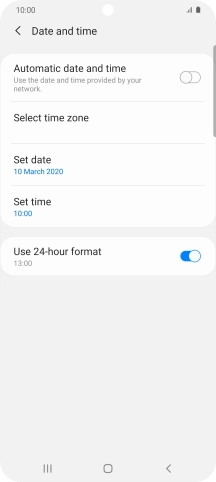 Press the indicator next to 'Automatic date and time' to turn on the function.