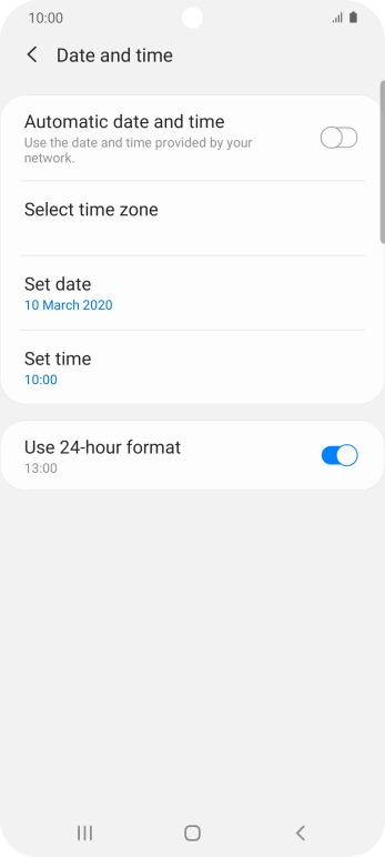 Press the indicator next to 'Automatic date and time' to turn on the function.
