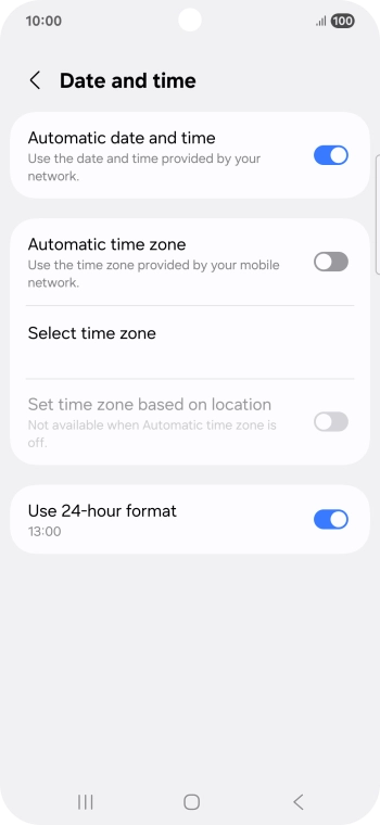 Press the indicator next to 'Automatic time zone' to turn on the function.