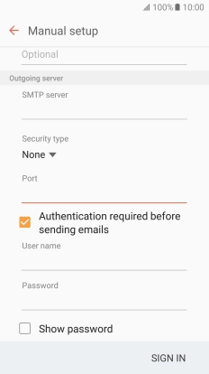 Press the field below 'User name' and key in the username of your email provider's outgoing server.