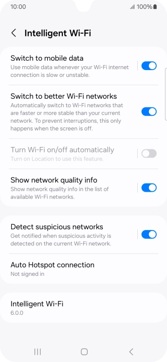 Press the indicator next to 'Switch to mobile data' to turn the function on or off. Press the indicator next to 'Switch to mobile data' to turn the function on or off.