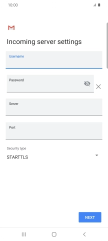 Press the field below 'Server' and key in the name of your email provider's incoming server.