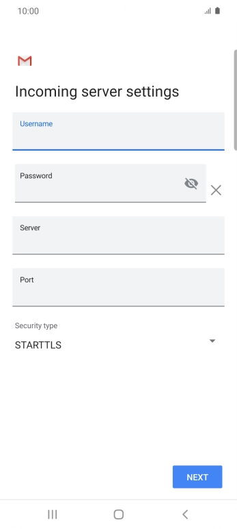Press the field below 'Server' and key in the name of your email provider's incoming server.