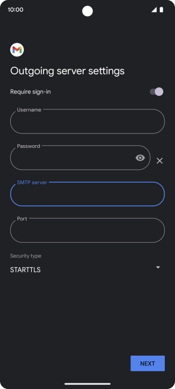 Press the field below 'Port' and key in 25. Press the field below 'Port' and key in 25.