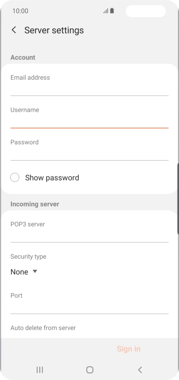 Press the field below 'POP3 server' and key in the name of your email provider's incoming server.