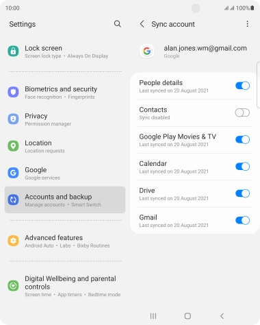 Press the indicator next to 'Contacts' to turn on the function.