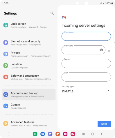 Press the field below 'Server' and key in the name of your email provider's incoming server.