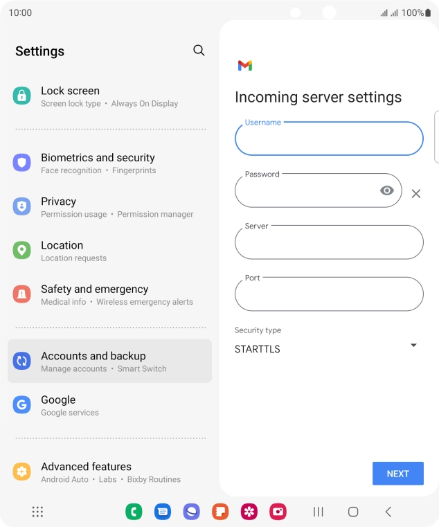 Press the field below 'Server' and key in the name of your email provider's incoming server.