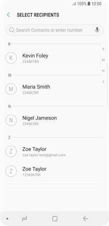 Press the search field and key in the first letters of the recipient's name.
