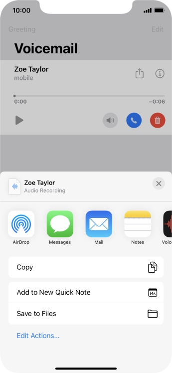 Press the required setting and follow the instructions on the screen to share or save the message.