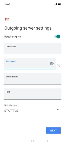 Press the field below 'SMTP server' and key in the name of your email provider's outgoing server.