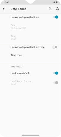 Press the indicator next to 'Use network-provided time zone' to turn on the function.