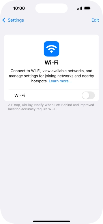 Press the indicator next to 'Wi-Fi' to turn on the function.