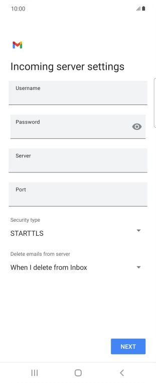 Press the field below 'Username' and key in the username for your email account.