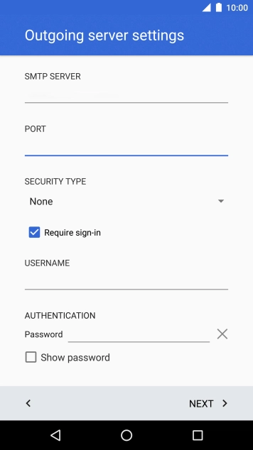Press the field below 'USERNAME' and key in the username for your email account.