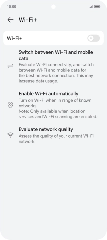 Press the indicator next to 'Wi-Fi+' to turn the function on or off.