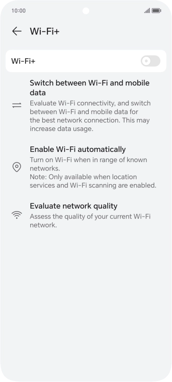 Press the indicator next to 'Wi-Fi+' to turn the function on or off.
