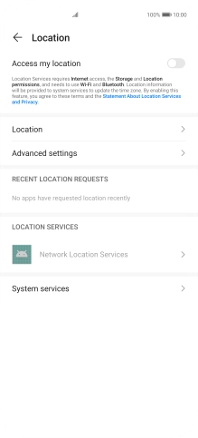 Press the indicator next to 'Access my location' to turn the function on or off.