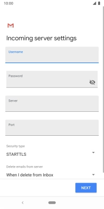 Press the field below 'Server' and key in the name of your email provider's incoming server.