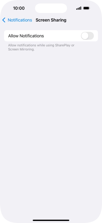Press the indicator next to 'Allow Notifications' to turn the function on or off. Press the indicator next to 'Allow Notifications' to turn the function on or off.