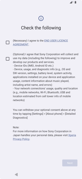 Press the fields next to the required settings to select them.