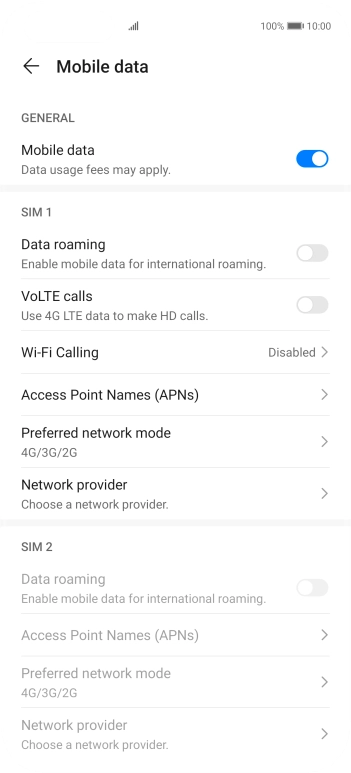 Press the indicator next to 'Data roaming' to turn the function on or off.