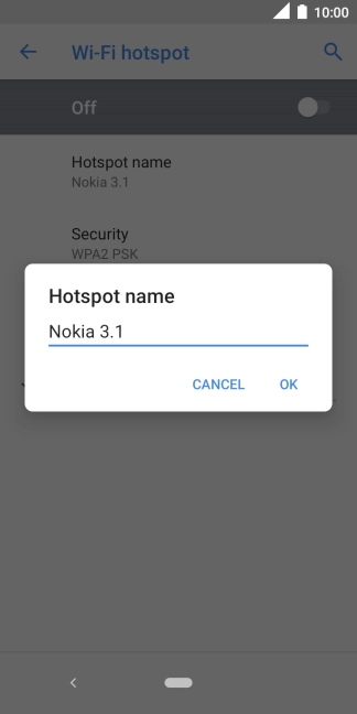 Key in the required WiFi hotspot name and press OK.