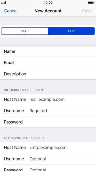 Press Host Name and key in the name of your email provider's incoming server. Press Host Name and key in the name of your email provider's incoming server.