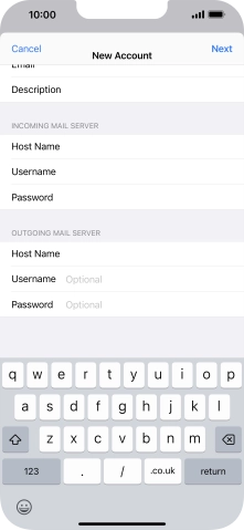Press Username and key in the username for your email account.